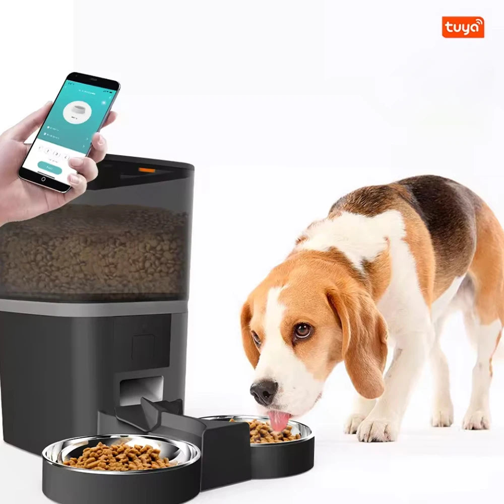 Comedero Automatico con Camara y App, 4L, Doble Comida, Tazon de Acero Inoxidable