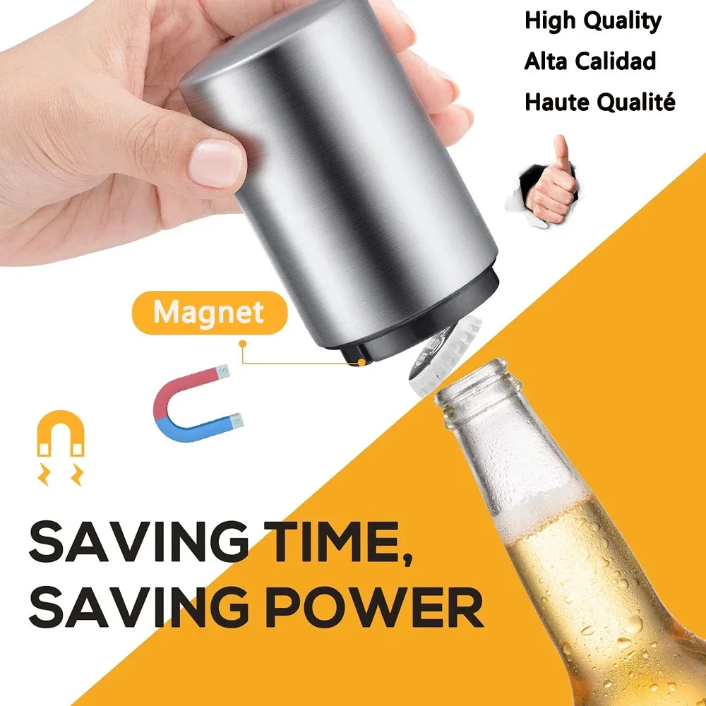 Abridor de Botellas Automático Magnético de Acero Inoxidable, 1-2 Piezas, para Cocina y Bar