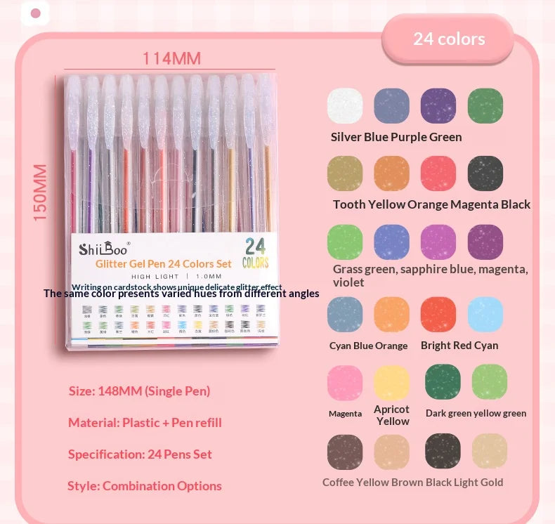 Set de Bolígrafos de Gel con Purpurina 8/24/60 Colores — Series "Cristal Fluido" y "Brillo Estelar", Ideal para Journaling y Dibujo