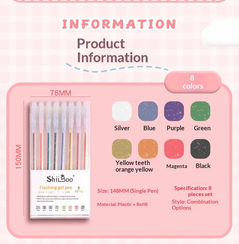Set de Bolígrafos de Gel con Purpurina 8/24/60 Colores — Series "Cristal Fluido" y "Brillo Estelar", Ideal para Journaling y Dibujo