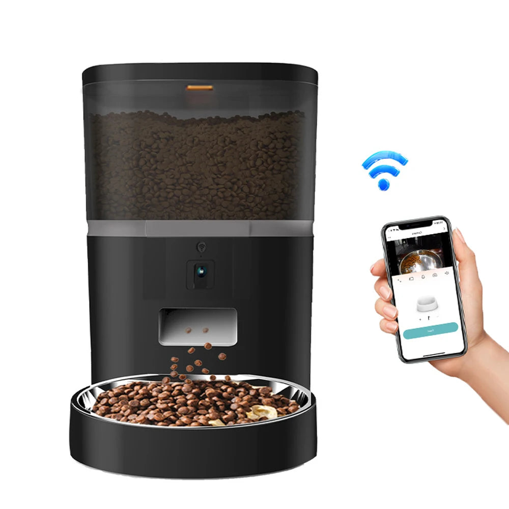 Comedero Automatico con Camara y App, 4L, Doble Comida, Tazon de Acero Inoxidable