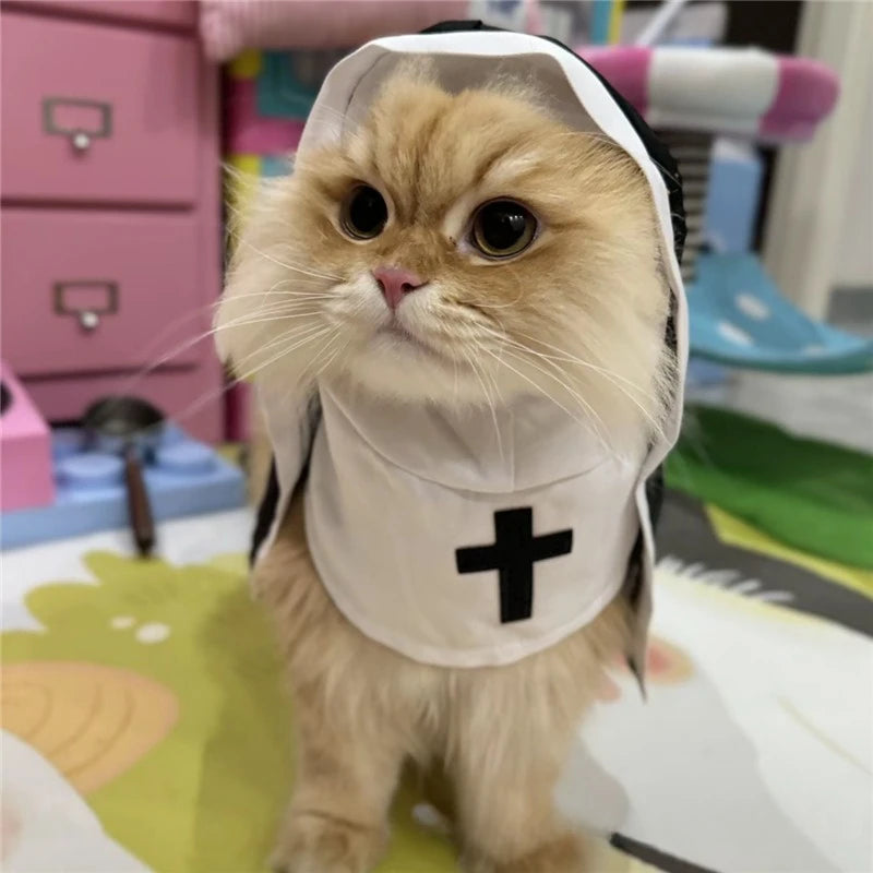 Disfraz de Monja para Gatos, Traje Completo Estilo Halloween