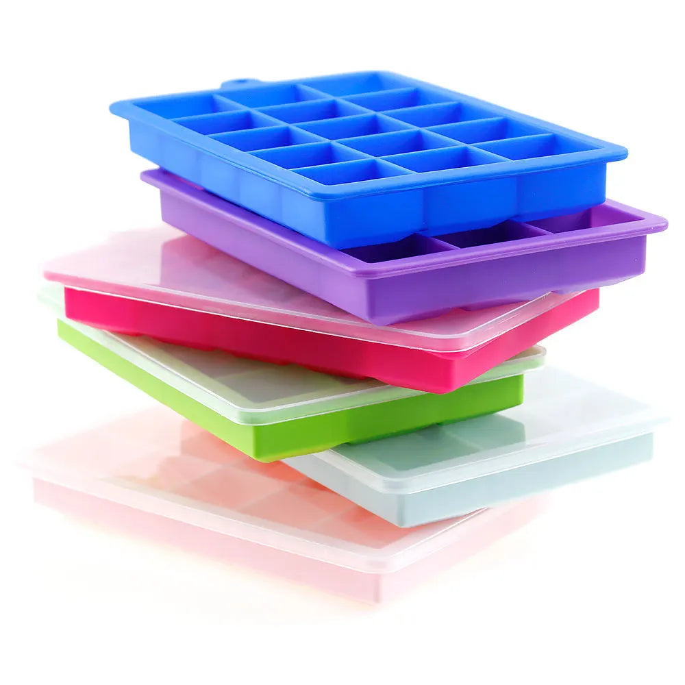 Molde de Silicon para Hielo, 15/24 Cubos con Tapa, para Cocteles y Bebidas Frias
