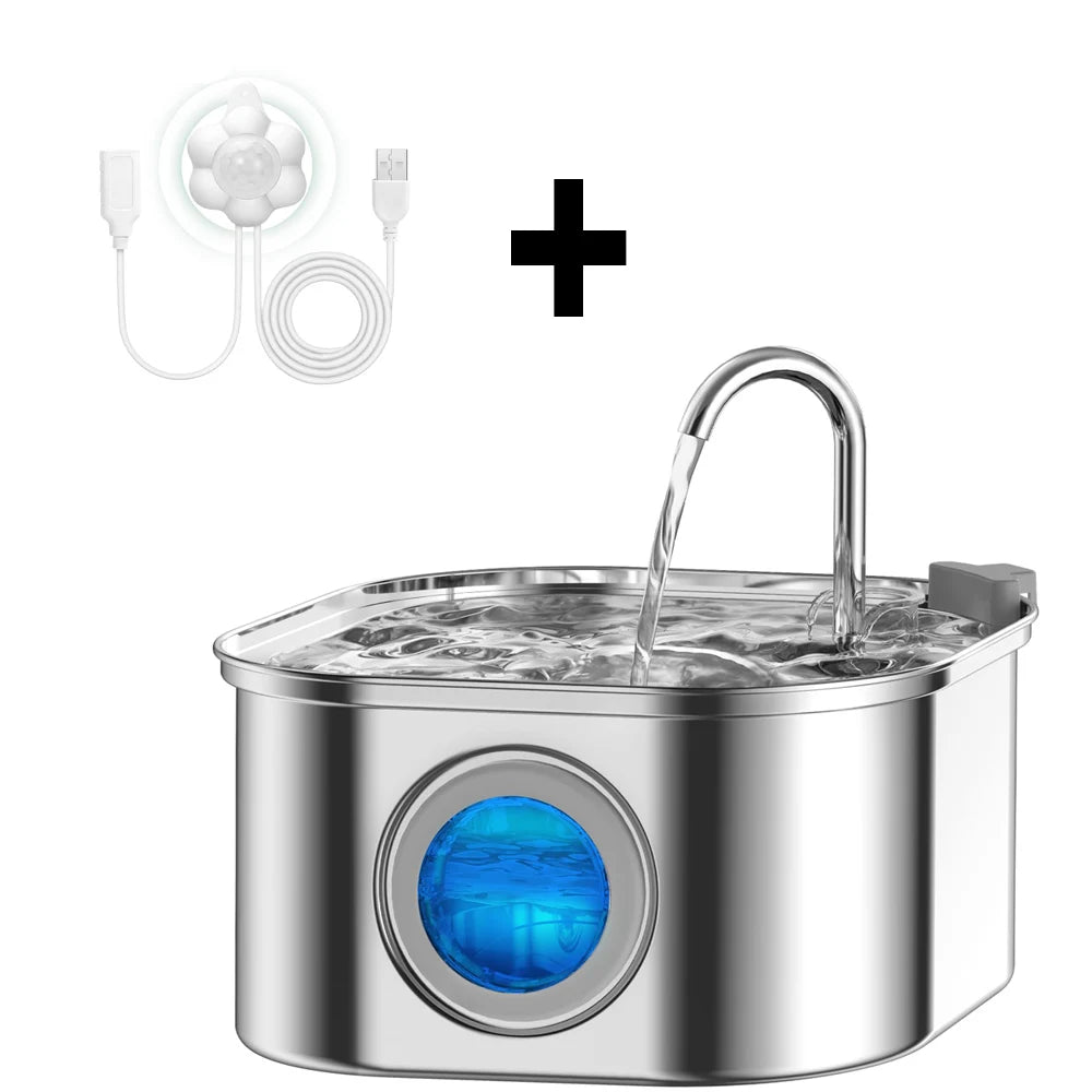 Fuente de Agua para Gatos con Sensor, 3.2L, Filtro Automatico, Silenciosa, Acero Inoxidable
