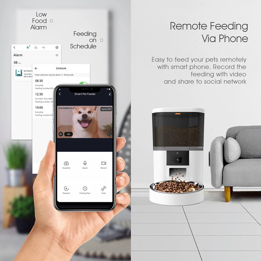 Comedero Automatico con Camara y App, 4L, Doble Comida, Tazon de Acero Inoxidable
