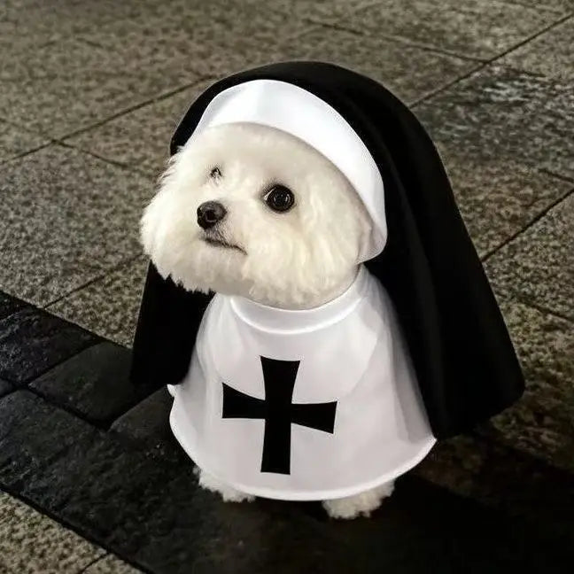 Disfraz de Monja para Gatos, Traje Completo Estilo Halloween