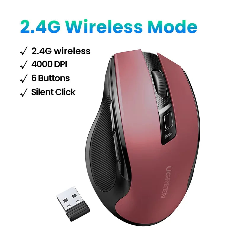 Mouse Inalambrico UGREEN, Bluetooth 5.0, Ergonomico, 4000DPI, Silencioso