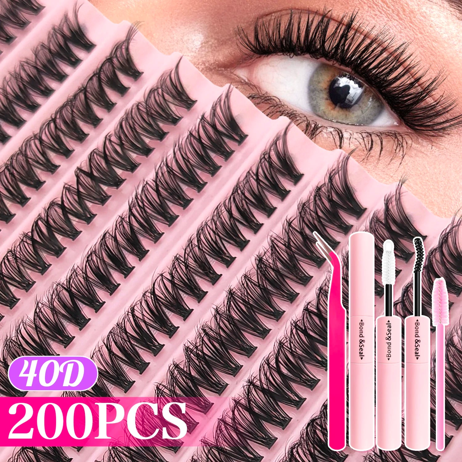 Kit de Extensiones de Pestañas Efecto Esponjoso 200/720 Piezas, con Pegamento, Sellador y Pinzas