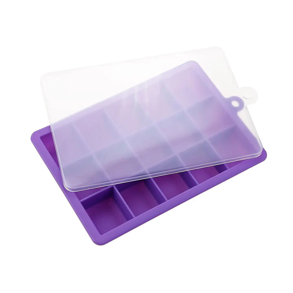 Molde de Silicon para Hielo, 15/24 Cubos con Tapa, para Cocteles y Bebidas Frias