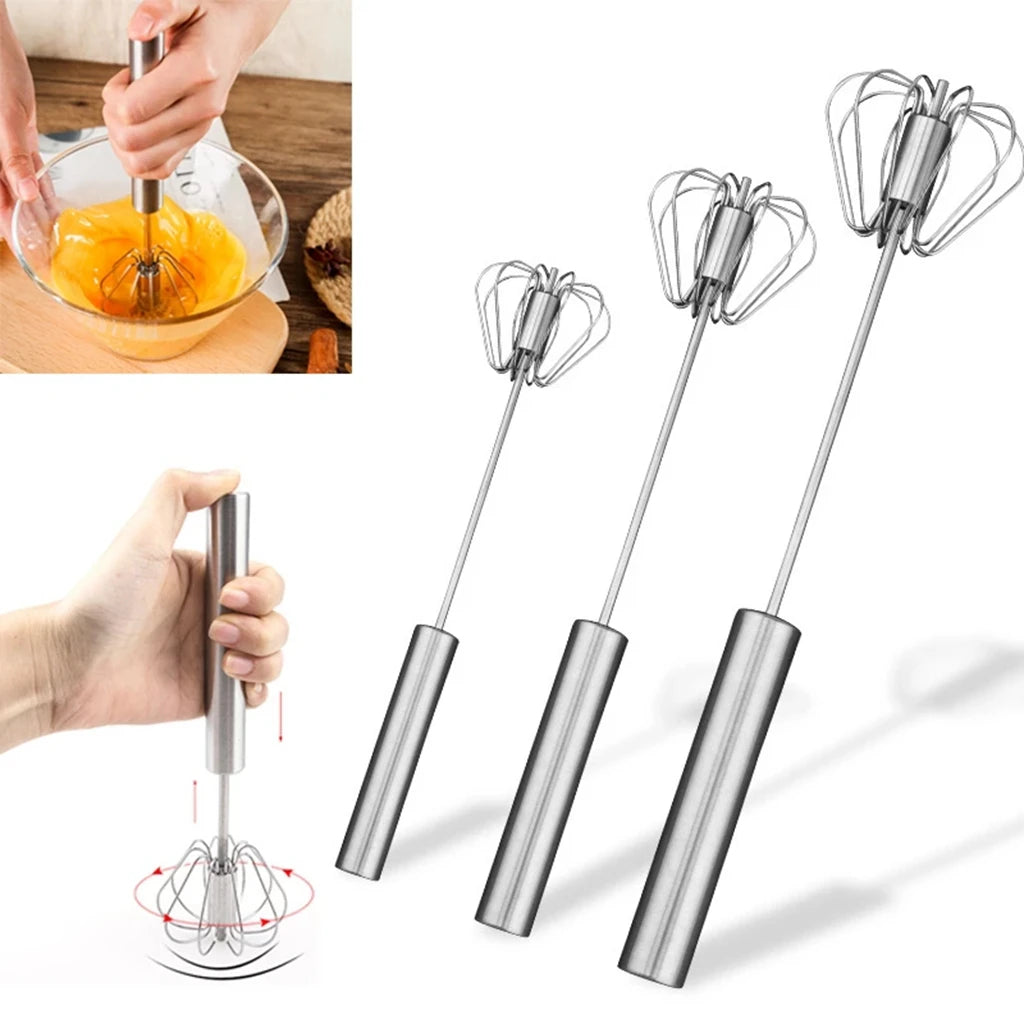 Batidor de Huevos Manual Semi-Automatico de Acero Inoxidable, Mezclador de Cocina