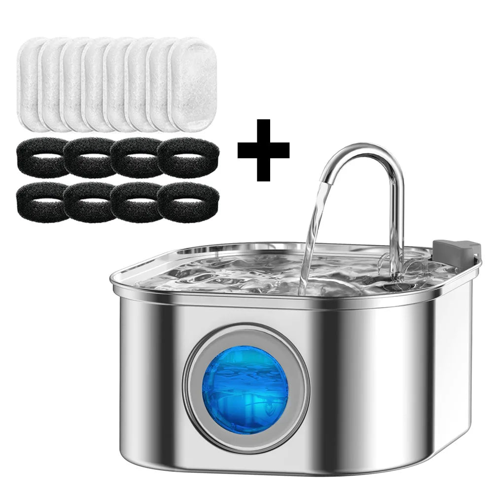 Fuente de Agua para Gatos con Sensor, 3.2L, Filtro Automatico, Silenciosa, Acero Inoxidable