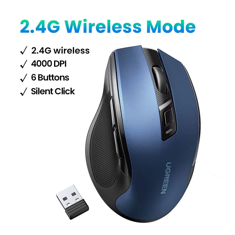 Mouse Inalambrico UGREEN, Bluetooth 5.0, Ergonomico, 4000DPI, Silencioso