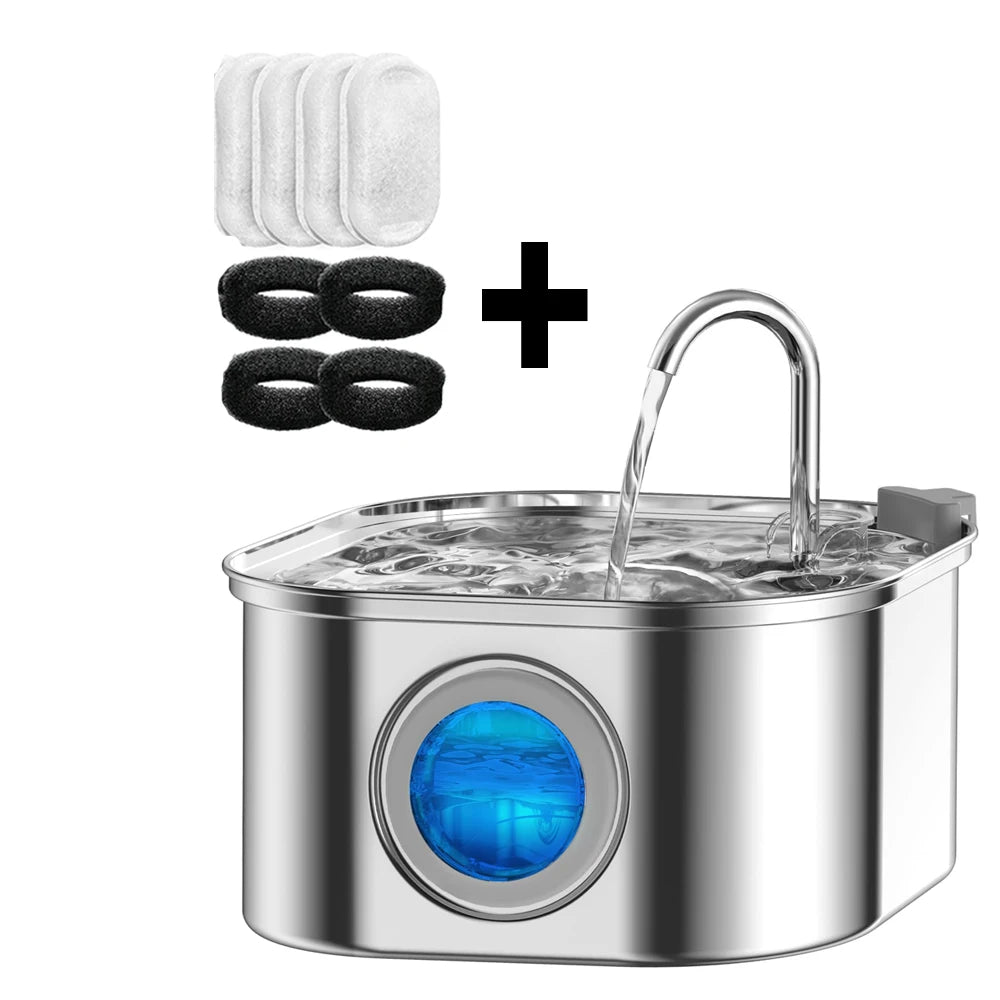 Fuente de Agua para Gatos con Sensor, 3.2L, Filtro Automatico, Silenciosa, Acero Inoxidable