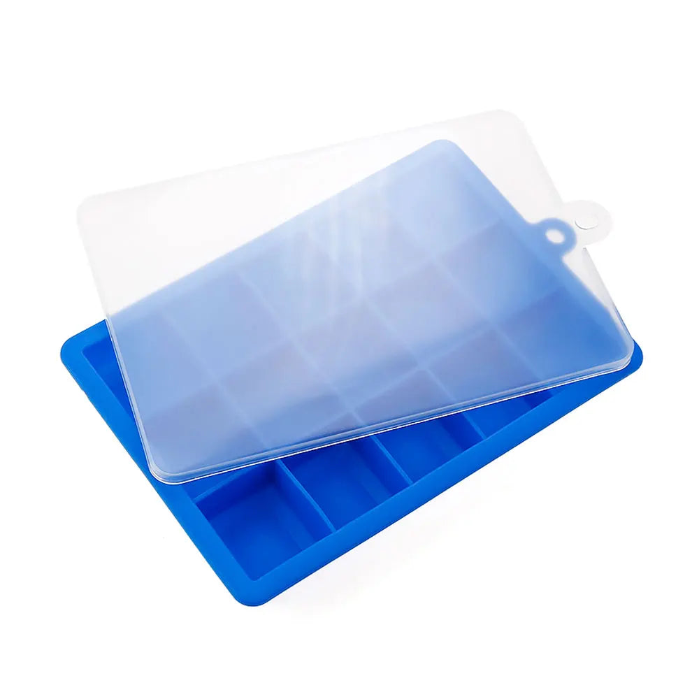 Molde de Silicon para Hielo, 15/24 Cubos con Tapa, para Cocteles y Bebidas Frias