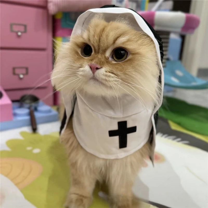 Disfraz de Monja para Gatos, Traje Completo Estilo Halloween