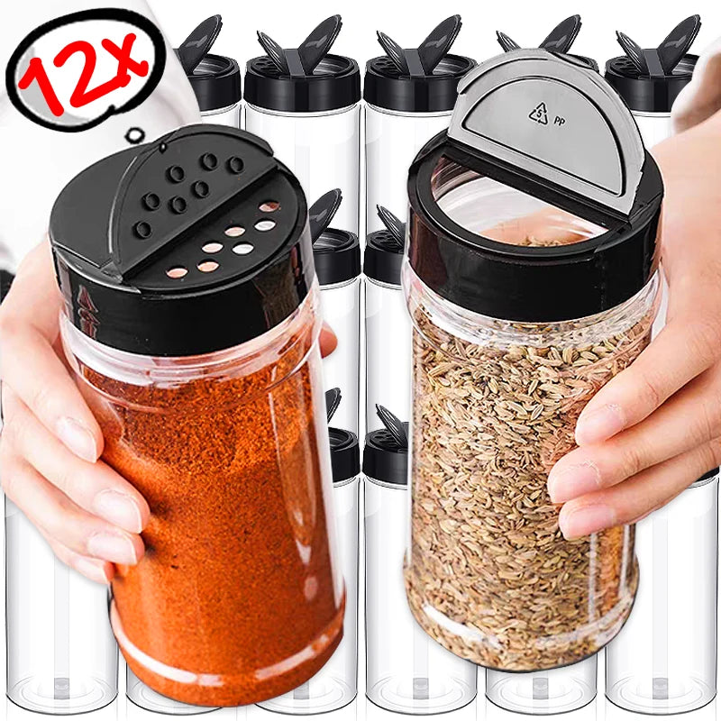 Frascos de Especias de Plastico con Tapa Dosificadora, Transparentes, 1-12 Piezas
