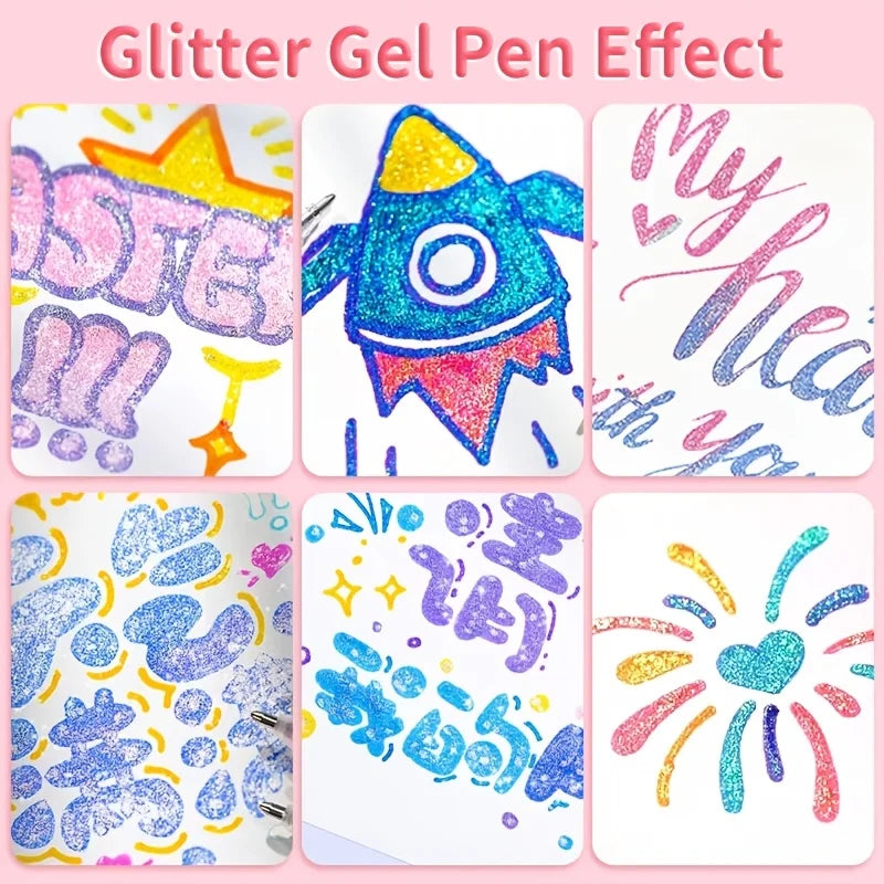 Set de Bolígrafos de Gel con Purpurina 8/24/60 Colores — Series "Cristal Fluido" y "Brillo Estelar", Ideal para Journaling y Dibujo