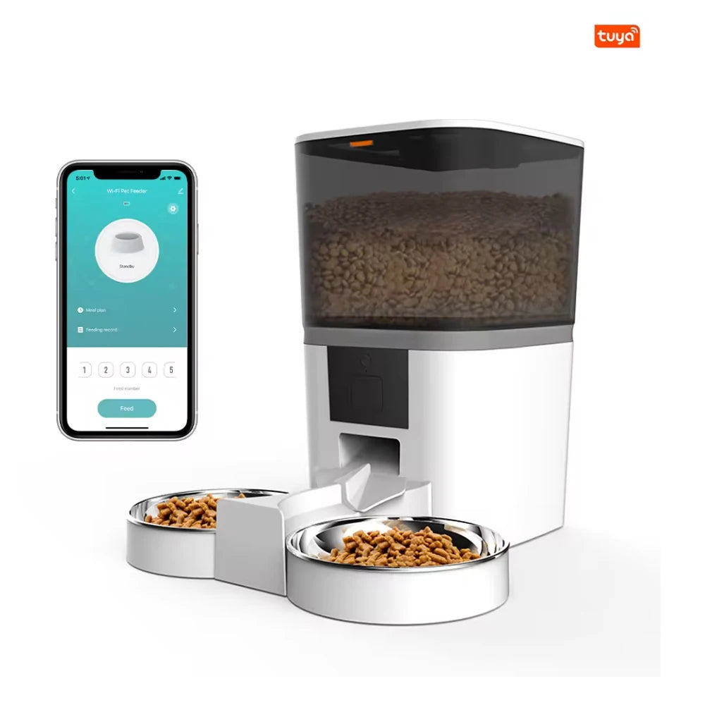 Comedero Automatico con Camara y App, 4L, Doble Comida, Tazon de Acero Inoxidable