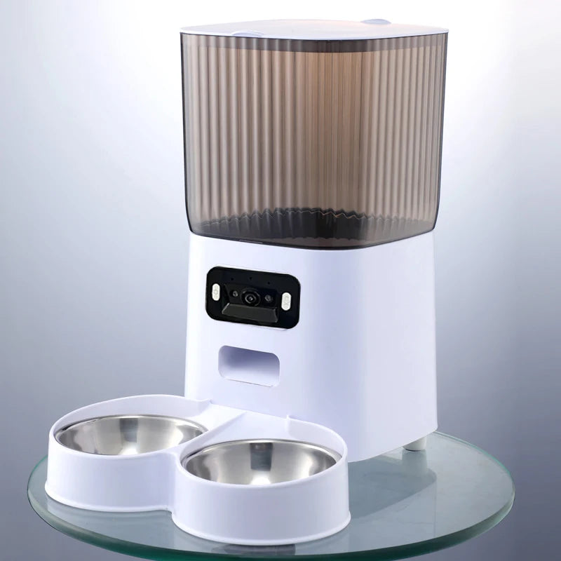 Comedero Automatico Inteligente con Camara, Doble Tazon, 5L, para Gatos y Perros