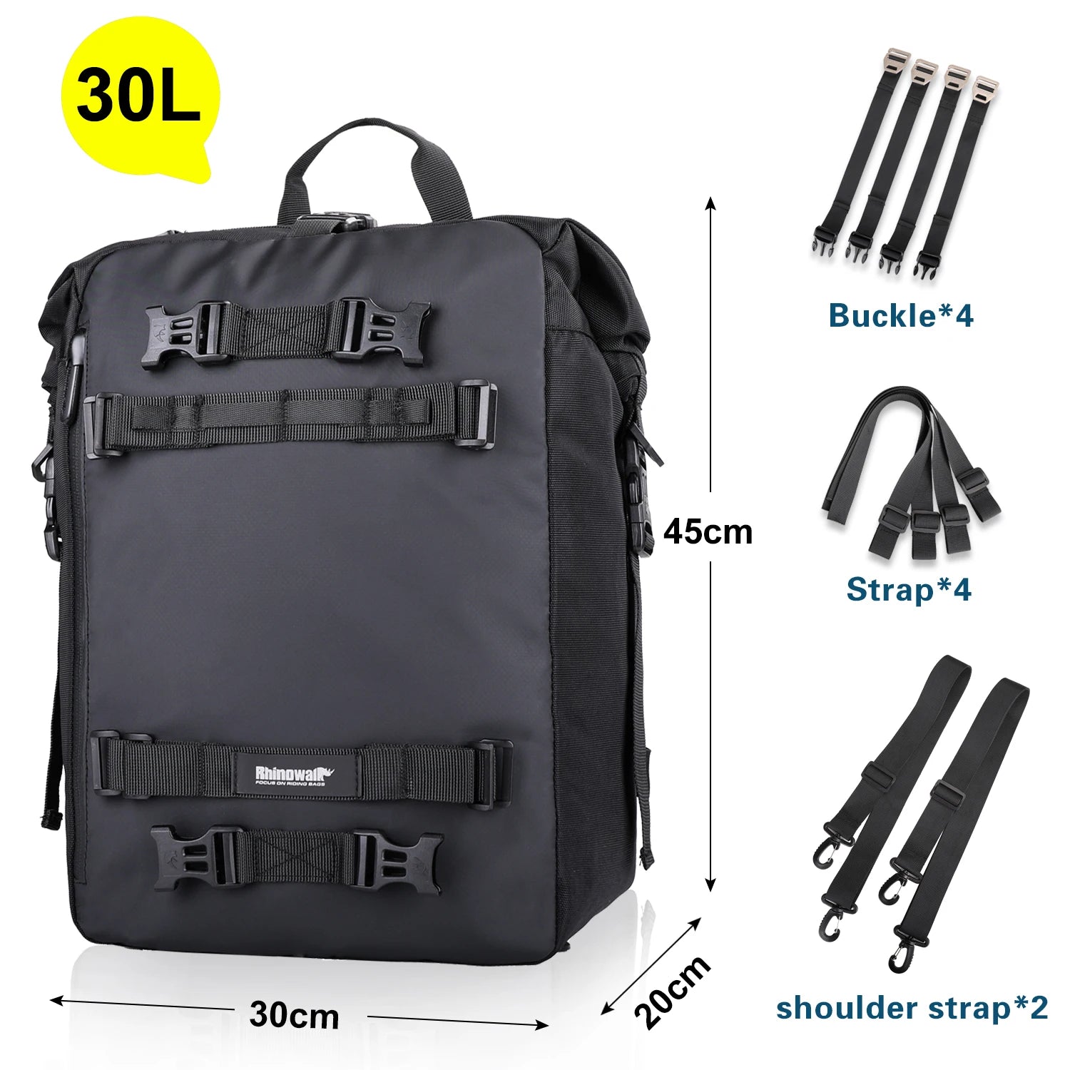 Bolsa Trasera para Motocicleta Rhinowalk 10/20/30L, Impermeable y Multifuncional, Instalación Universal