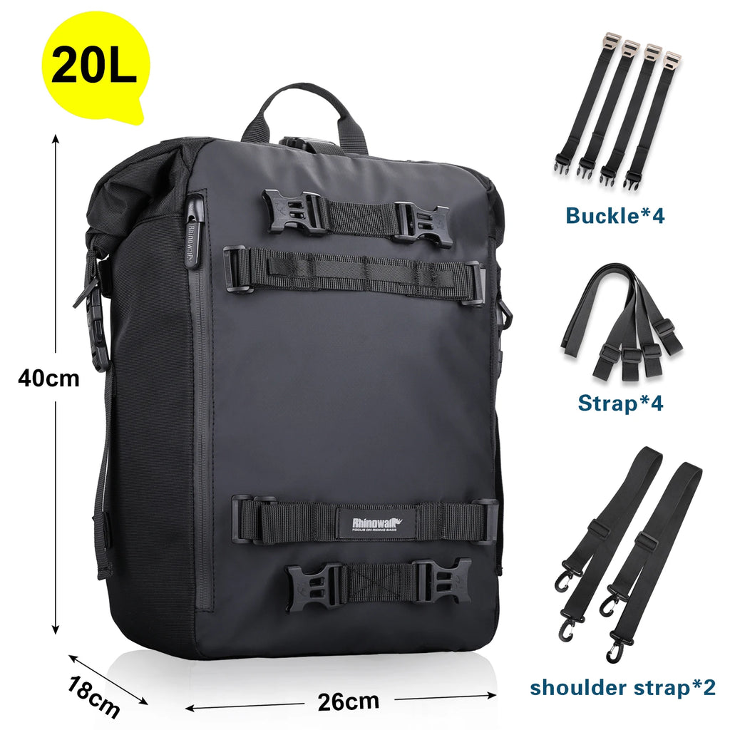 Bolsa Trasera para Motocicleta Rhinowalk 10/20/30L, Impermeable y Multifuncional, Instalación Universal